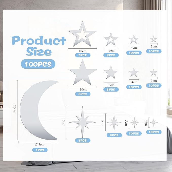 Mirror Moon & Star Wall Stickers