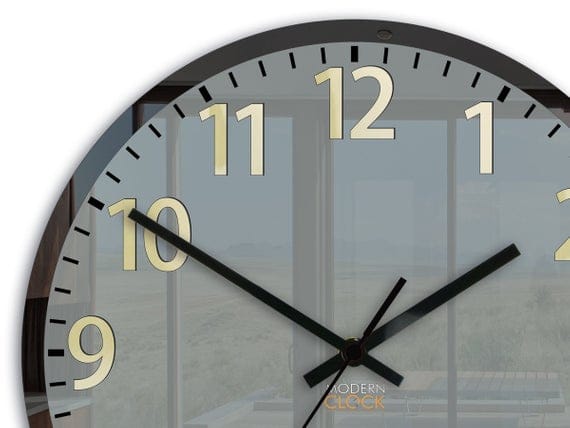 Phil Large Gray Acrylic Wall Clock – Gold Numbers