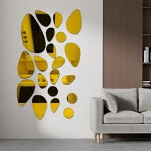 Golden Pebbles Pattern Acrylic Mirror Wall Stickers – 20 pcs