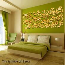 Golden Pebbles Pattern Acrylic Mirror Wall Stickers – 20 pcs