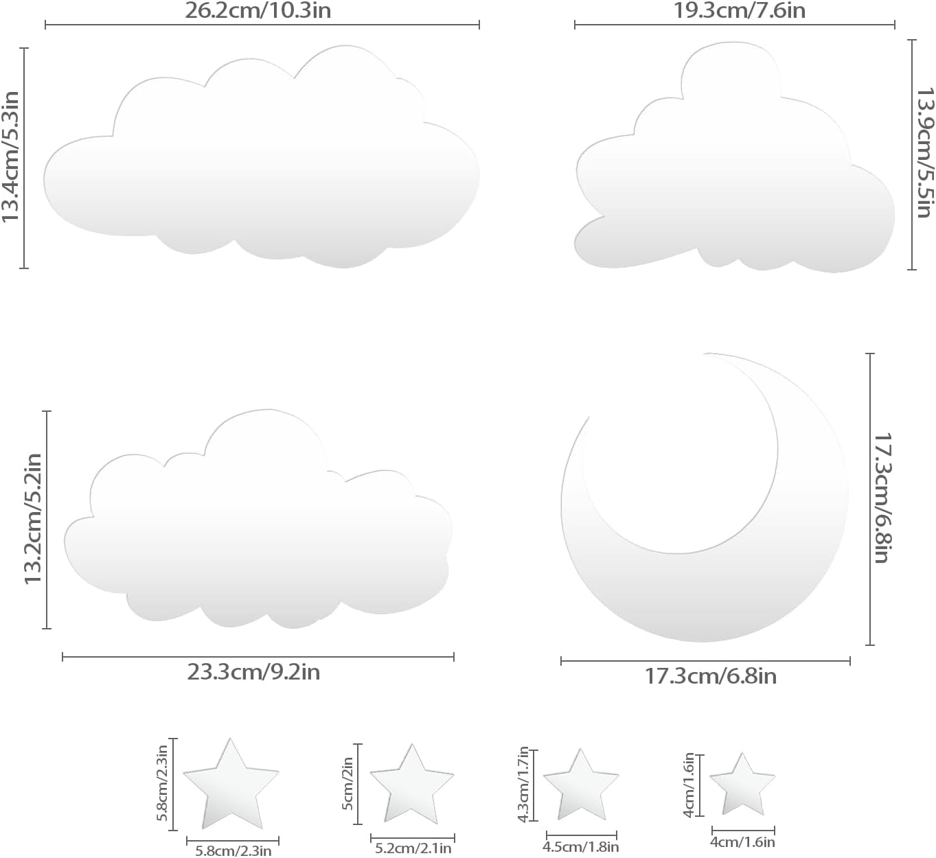 3D Moon, Cloud & Star Mirror Wall Decor