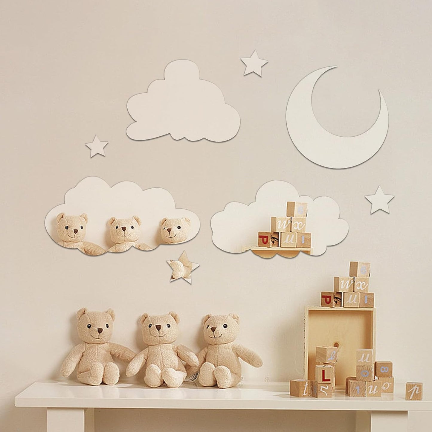 3D Moon, Cloud & Star Mirror Wall Decor