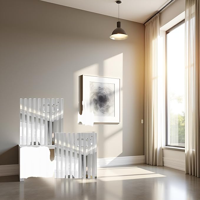 Silver Striped Mirror Wall Stickers (20-Piece Acrylic Border Decal Set – 5×20 cm)