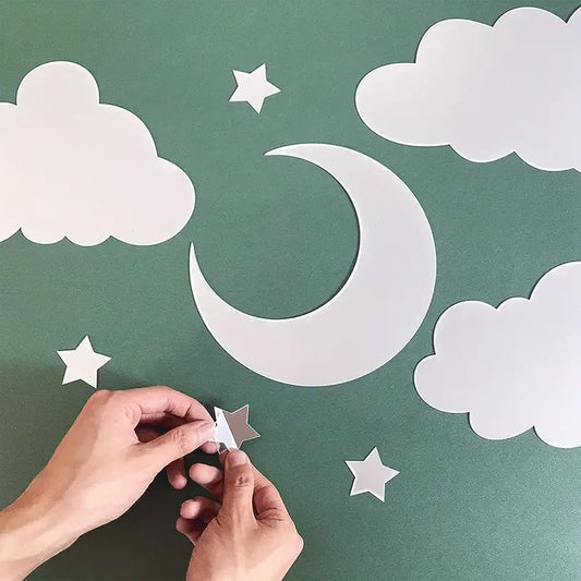 3D Moon, Cloud & Star Mirror Wall Decor