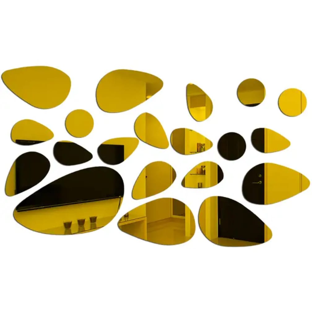 Golden Pebbles Pattern Acrylic Mirror Wall Stickers – 20 pcs