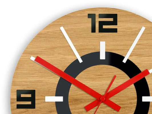 Alladyn Wood Black Mirror Round Wall Clock – Oak & Acrylic