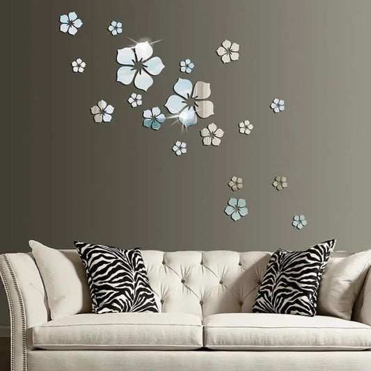 Acrylic Flower Mirror Wall Stickers – Pack of 20